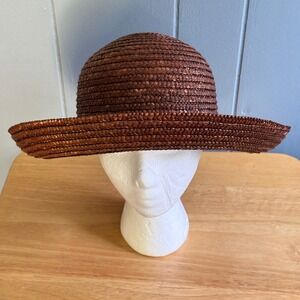 Vtg 90s Arlin Vintage Woven Straw Wide Brim Sun Hat Brown Euro Summer RN7008 OS